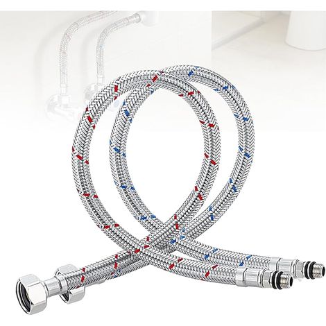 Lot de 2 rallonges de raccordement d'eau - Tuyau flexible 3/8 - 60 cm - En acier inoxydable - Pour cuisine et salle de bain