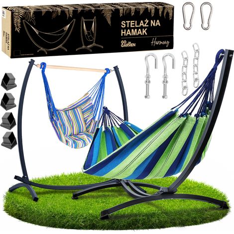 Hamaca con armazón, jardín, 2 en 1, soporte de metal, silla colgante, mecedora, grafito (1/5)