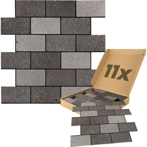 Panneaux muraux autocollants aspect pierre naturelle 0,87m², 11 pièces Revêtement mural résistant à l'humidité, qualité supérieure pour salle de bain et cuisine - Gris Mix