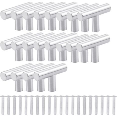 20 Pcs Brushed Stainless Steel T Shape Kitchen Furniture Handles with Screws, Stainless Steel Kitchen Knobs for Drawers, Cupboards, Cupboards, Home Decor (Silver) (1/5)