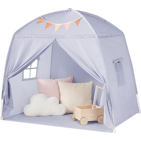 Tente de lit pour chambre d'enfant Tente pour enfants : sol lit enfant Grotte Tente d'intérieur Playhouse Portable et pliable Lit superposé Rideaux Grande taille Gris - 163 × 100 × 143 cm (1/5)