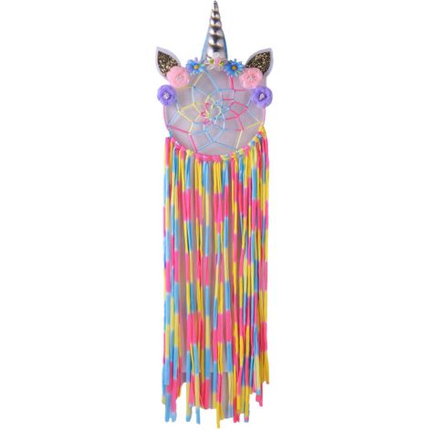 Attrape-rêves licorne pompons décoration chambre bébé, capteur de rêves arc-en-ciel, suspension murale féerique, accessoire pouponnière, ornement pastel, 1 pièce. (1/5)