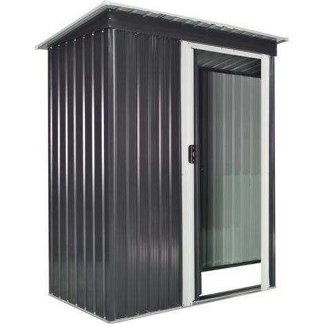 easycomfort casetta da giardino porta utensili in lamiera di acciaio, capanno da giardino in acciaio con porte scorrevoli, 163x89x182cm, nero (1/5)