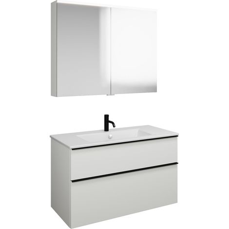 Set burgbad Eqio, composé d'une armoire de toilette, d'un lavabo