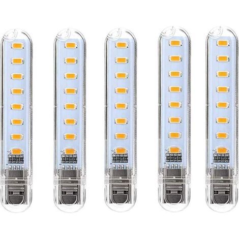 Lampe LED USB, LED Mini Portable USB Lampe, 5 Pièces Lumière De Clavier D'ordinateur, Pour PC, Ordinateur, Batterie Externe (Blanc froid) [Classe énergétique G] (1/4)