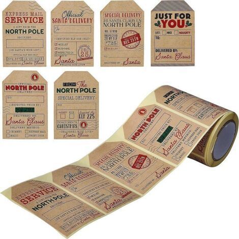 Etiquetas de regalo de Papá Noel en papel kraft natural, etiquetas navideñas de estilo rústico para envolver regalos y fiestas (1/4)