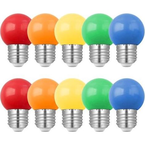 Lot de 10 Ampoules LED E27 G45 Multicolores 1W (Équiv. 10W) – Rouge, Vert, Bleu, Orange, Jaune pour Décoration Noël, Halloween et Mariage (1/5)