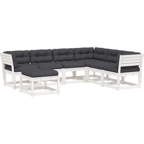 vidaXL Set Salotto Giardino 7pz con Cuscini Bianco Legno Massello Pino (1/5)