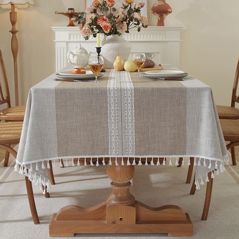 Nappe rectangulaire en coton et lin, infroissable, lavable et réutilisable, couleur kaki, idéale pour la décoration de table dans la cuisine et la salle à manger. (1/4)