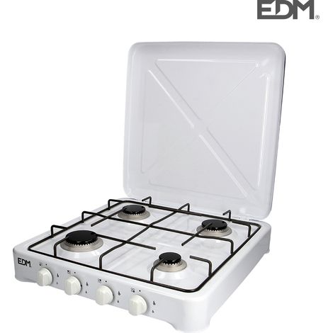 EDM – Cuisinière à gaz émaillée 4 feux – Surface émaillée facile à nettoyer – Compacte 50x50cm pour petits espaces – Gaz butane/propane (1/4)