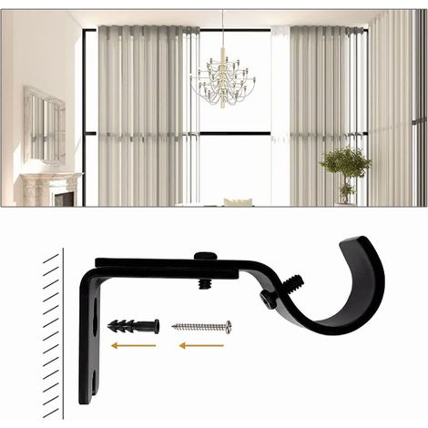 Crochet mural ajustable en fer noir (3 pièces, diamètre 2,5cm, longueur 5,5-8cm) pour rideaux (1/5)