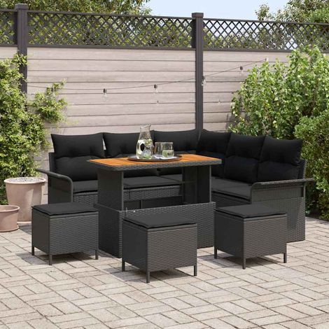 Conjunto de sofás de jardín 9 pcs Negro ratán sintético vidaXL (1/5)