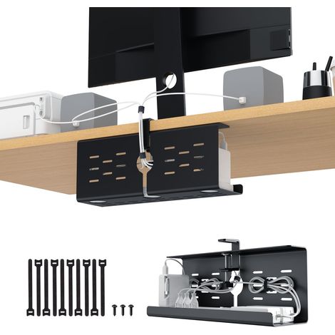 Goulotte de câbles - Sans perçage - Fixation par pince/vissage - Gestion des câbles de bureau - Support de câbles pour bureau et maison - Noir - 1 pièce (1/5)
