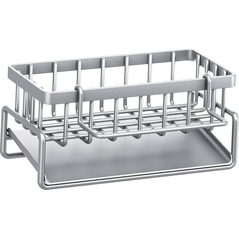 Égouttoir, support de rangement pour évier de cuisine, porte-éponge avec porte-serviettes, adapté à la cuisine, à la salle de bain (argent) (1/4)