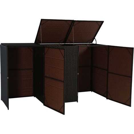 Pattumiera in polyrattan marrone ripara 3 scomparti tre coperchi incernierati struttura in acciaio 120 l 040008229