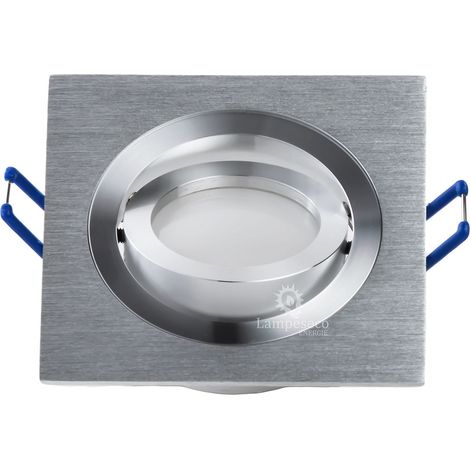 Lampesecoenergie – Support spot encastrable carré orientable aluminium – Compatible LED GU10 – Installation facile avec pattes à ressort – Aluminium brillant (1/5)
