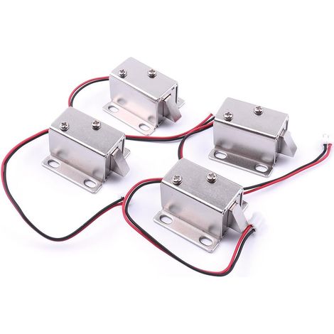 Lot de 4 mini serrures électromagnétiques à solénoïde DC 12 V pour tiroir, armoire, 27 x 29 x 18 mm (1/5)