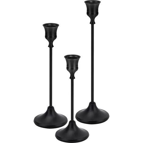 Bougeoirs coniques en laiton doré vintage, lot de 3 supports de bougie noirs pour cheminée, fête, repas, maison. - N - Noir 3 pièces (1/5)