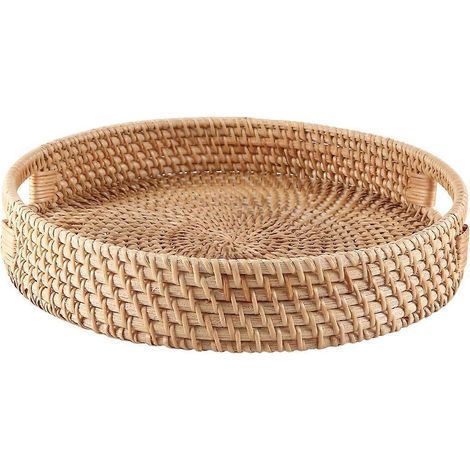 Plateau de service rond décoratif en rotin naturel pour table basse (petit modèle) (1/5)