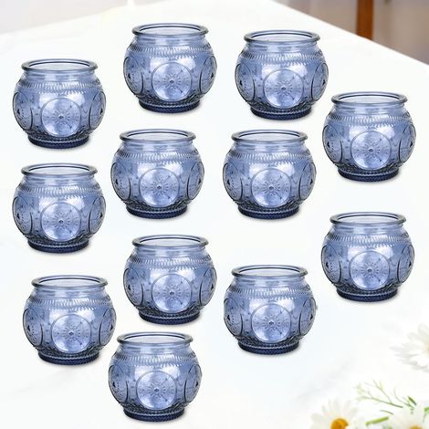 Set di 12 portacandele in vetro blu trasparente per decorazioni da tavola, per la casa e per matrimoni (1/5)
