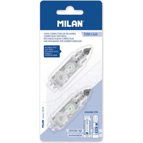 MILAN RECAMBIO CINTA CORRECTORA CILÍNDRICA Y EXTENSIÓN 5MMX6M -BLÍSTER 2U-