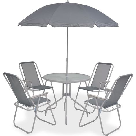 6 Piece Outdoor Dining Set Steel and Textilene Grey vidaXL