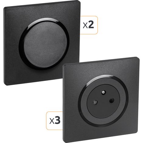 DEBFLEX - CASUAL EVO LOT COMPLET 3 PRISES 2P+T AFFLEURANT + 2 VA ET VIENT NOIR