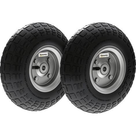 Pour Brouette et Chariot Traction Tout-Terrain Lot de 2 Roues Pneumatiques en Caoutchouc Ø 25,5 cm Alésage 16mm (1/5)