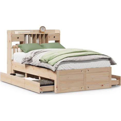 Lit bibliothèque sans matelas, 135x190 cm, pin massif. (1/5)