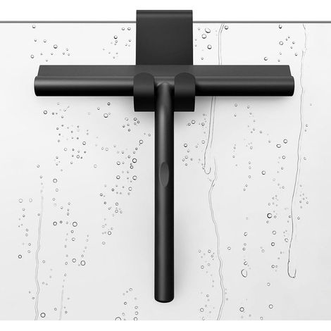 Grattoir de douche en silicone avec âme en acier inoxydable - convient aux salles de bain et aux zones d'éclaboussures - 21 cm - noir (1/5)