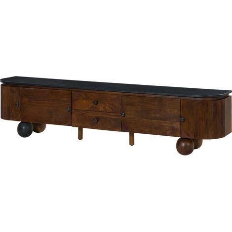 TV-Board Mango 220x40x50 dunkelbraun lackiert / Marmor schwarz FLORENZ 202