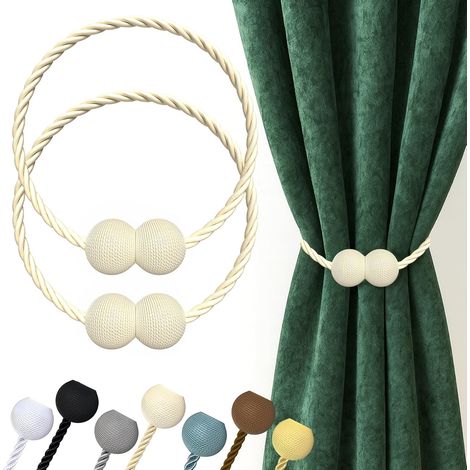 Magnetische Gardinenhalter, beige, 2 Stück, Gardinenhalter mit Schnallen, Haken und Clips für dekorative Gardinen in Wohnung, Schlafzimmer und Büro (beige) (1/5)
