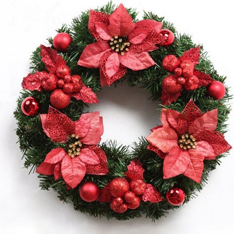 Guirlande De Noël Artificielle - 40 Cm De Diamètre - En PVC - Pour Porte Extérieure Ou Intérieure - Rouge Or Argent Violet - 1 Pièce (1/2)