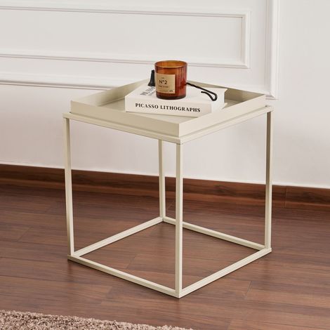 Mesa de Centro Lorsica, Forma Cuadrada, Superficie de Metal, Color Blanco, 45x45x52h cm Blanco Crema (1/4)
