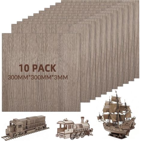 Lot de 10 Contreplaqué, 300x300x3mm Contreplaqué Noyer Plaques multiplex,Planche en Bois Bricolage,pour Modélisme Artisanat en Bois Découpe Laser Pyrogravure (1/5)