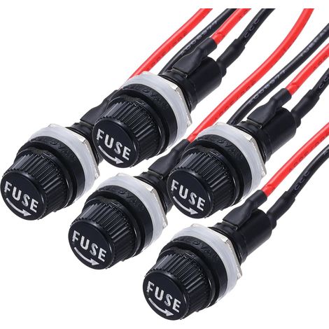 5Pcs Panel Mount Fuse Holder 5x20mm AC 250V 10A Screw Cap Fuse Holder with Pre-Soldered Wires, Oblong Port (1/5)