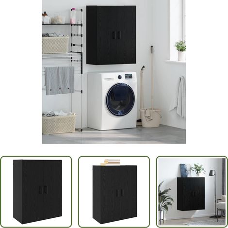 Wandmontage - Wandschrank Wandmontiert Schwarz Eichen-Optik 69,5 x 34 x 90 cm (1/5)