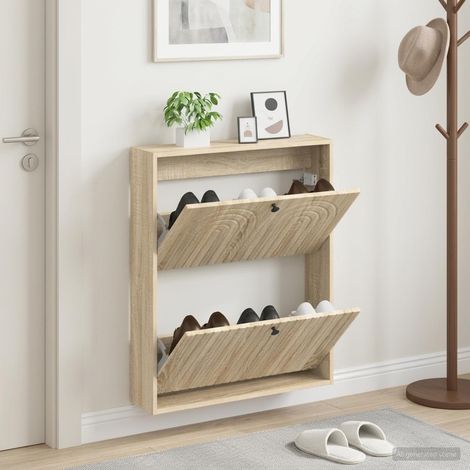 vidaXL Wall-Mounted Shoe Cabinet ALKMAAR 71 x 17 x 86 cm Sonoma Oak (1/5)