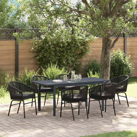 Conjunto de Comedor de Jardín 7 pcs Negro Poliratán (1/5)