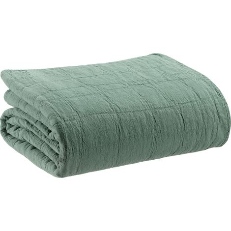 VIVARAISE - Plaid en coton recyclé Vivaraise - Titou Vert de gris (140 x 200 cm) (1/2)
