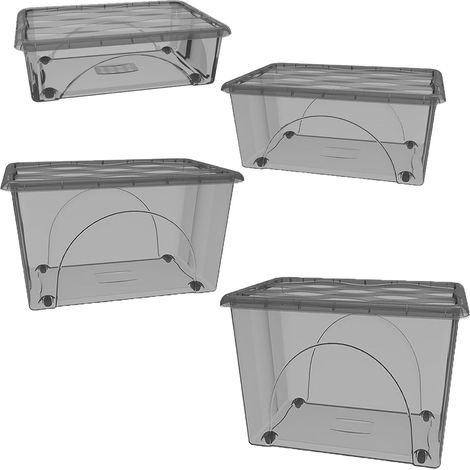 Set 4 box storage base e coperchio effetto vedo non vedo Organizer Portaoggetti Contenitori Multiuso cesto Salvaspazio Sovrapponibili organizzazione Casa Bagno Ufficio indumenti varie misure (1/5)