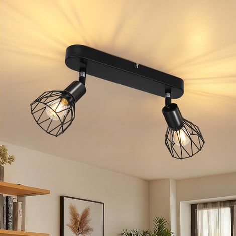 Plafonnier 2 Spots Orientable, Métal Noir Plafond Spot avec Douille E14, Montage Plafond/Mural pour Éclairage Interieur Cuisine Chambre Salon, MAX 40W (Sans Ampoules) (1/5)