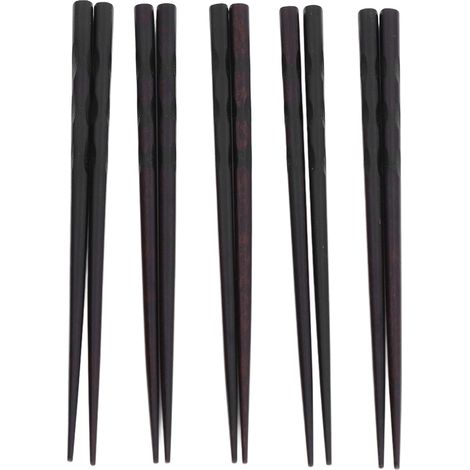 Lot de 5 paires de baguettes en bois de style japonais, noires, artisanales, semi-cintrées, en coffret cadeau (1/5)