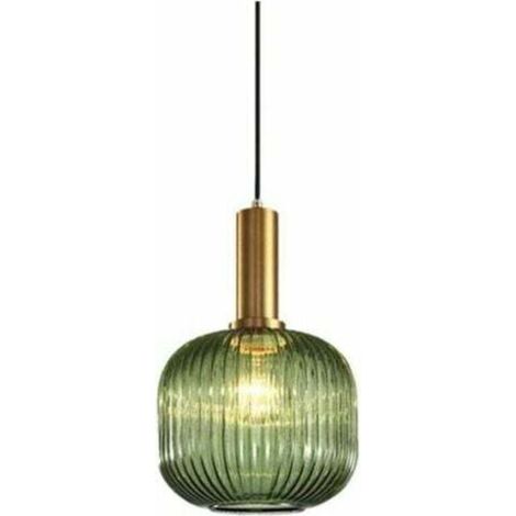 Lampada a sospensione industriale vintage, lampada da soffitto a sospensione in stile retrò moderno, lampada a sospensione, paralume in vetro con portalampada in ottone lucido [Classe energetica A++],