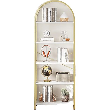 Estantería de estilo industrial, diseño de cinco niveles, blanca. (1/2)