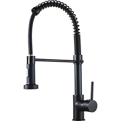 360° Rotating Black Kitchen Mixer Tap with Pull-out Spray 3 Jet Spring-Loaded Kitchen Faucet Stainless Steel Sink Taps for Kitchen, Cold & Hot Available (1/5)