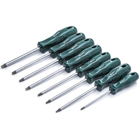 SATA ST09305SJ Juego de Destornilladores Torx de Acetato Serie A con Mangos Ergonómicos Verdes y Hojas de Acero de Aleación Resistentes y Duraderas, 8 Piezas