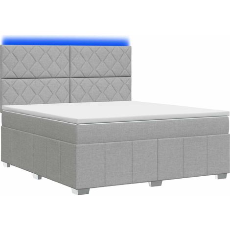 Lit boxspring LED avec matelas Gris clair 180 x 200 cm Tissu (1/5)