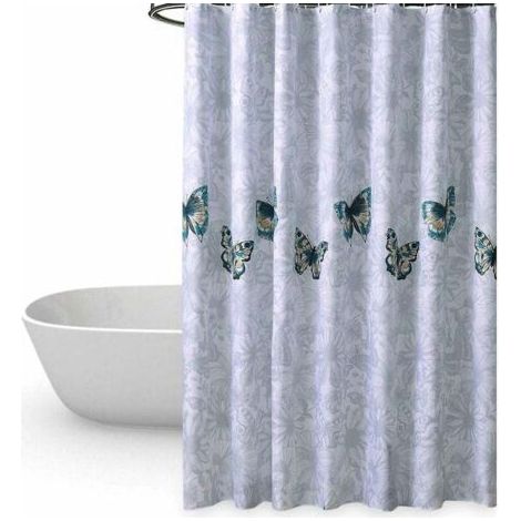 Rideau de Douche 80 180cm Imperméable Anti-moisissure Anti-bactérien Inodore Polyester Crochets Baignoire Rideaux de Salle de Bain Le Motif de Papillon