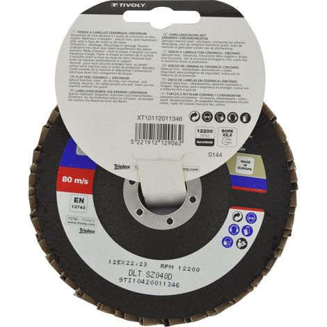 Tivoly • Disco lamellare in ceramica e zirconio • Ø125mm • Grana di corindone: 40 • Basso riscaldamento • Per decapaggio intensivo su metalli